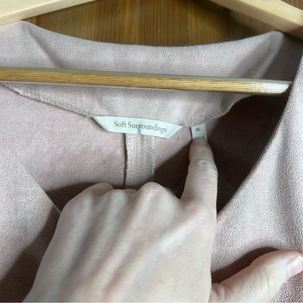 Soft Surroundings Faux Suede Leather Blouse Women’s XL Bell Sleeves Pink Western - Picture 5 of 7